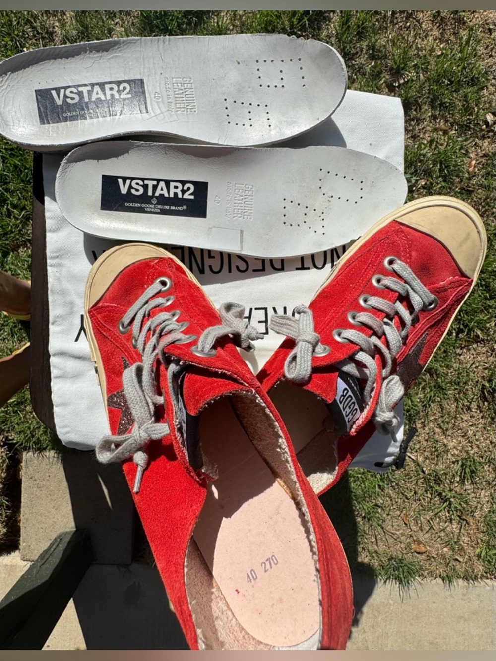 Golden Goose Red Suede Sneakers with Glitter Star and Heel tab - Size 40 - Picture 2 of 5
